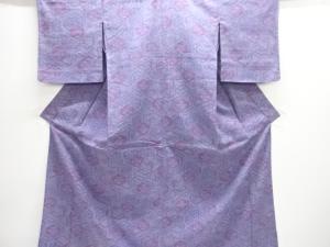 アンティーク　亀甲に抽象模様織出し手織り真綿小千谷紬単衣着物